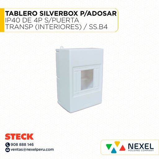 [D32000] TABLERO SILVERBOX P/ADOSAR IP40 DE 4 POLOS S/ PUERTA TRANSP (INTERIORES) / SS.B4 STECK