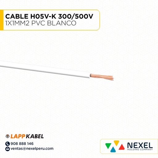 [A16134] CABLE H05V-K 300/500V 1X1MM2 PVC BLANCO (ROLLOX100M) LAPP KABEL LAPP KABEL