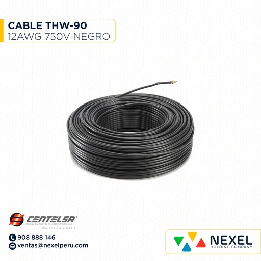 [A16123] CABLE THW-90 12AWG 750V NEGRO CENTELSA