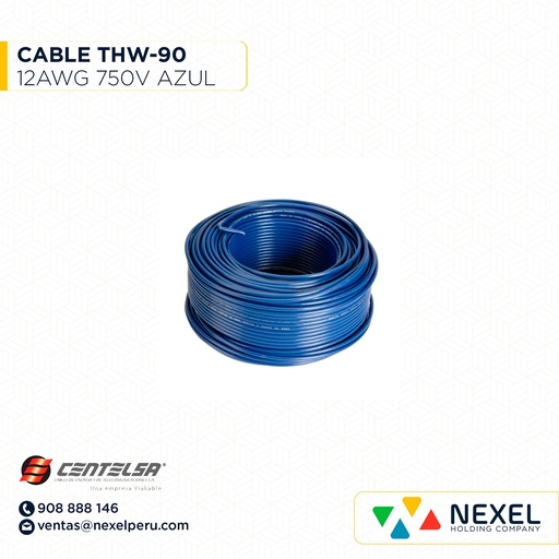 [A16121] CABLE THW-90 12AWG 750V AZUL CENTELSA