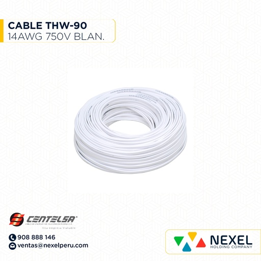 [A16117] CABLE THW-90 14AWG 750V BLANCO CENTELSA