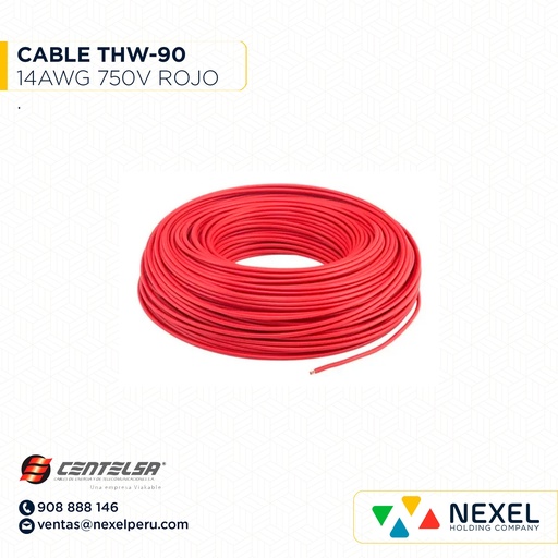 [A16115] CABLE THW-90 14AWG 750V ROJO CENTELSA