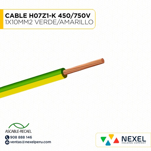 [A16051-1] CABLE H07Z1-K 450/750V 1X10MM2 VERDE/AMARILLO ASCABLE