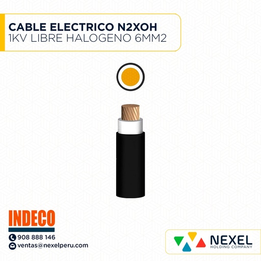 [A26047] CABLE ELECTRICO N2XOH 1KV LIBRE HALOGENO 6MM2 NEGRO INDECO (DESN)