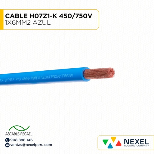 [A16041] CABLE H07Z1-K 450/750V 1X6MM2 AZUL (RLL X100MTS) ASCABLE