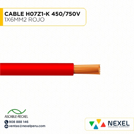 [A16038] CABLE H07Z1-K 450/750V 1X6MM2 ROJO (RLL X100MTS) ASCABLE