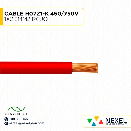 [A16028] CABLE H07Z1-K 450/750V 1X2.5MM2 ROJO (RLL X100MTS) ASCABLE