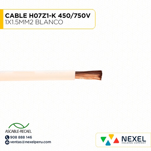 [A16025] CABLE H07Z1-K 450/750V 1X1.5MM2 BLANCO (RLL X100MTS) ASCABLE