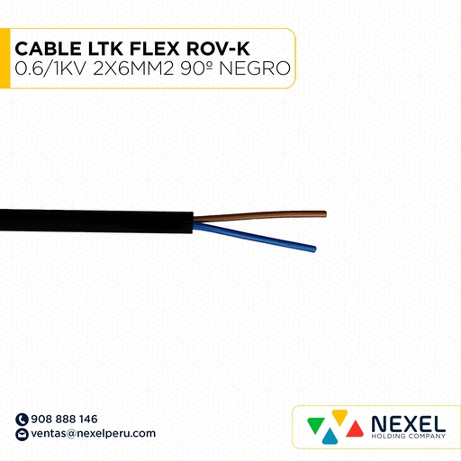 [A24458-O] OUT- CABLE LTK FLEX ROV-K 0.6/1KV 2X6MM2 90º NEGRO LIQUIDACION NACIONAL