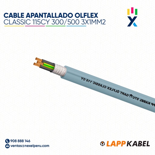 [A44000] CABLE APANTALLADO OLFLEX CLASSIC 115 CY 300/500V 3X1MM2 PVC GRIS 1136853 LAPP KABEL
