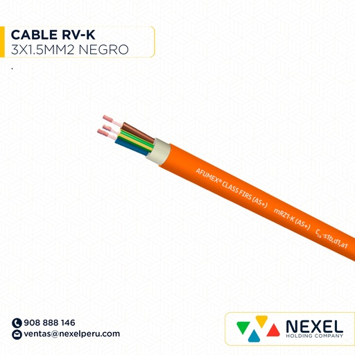 [A23562] CABLE RVK 3X1.5MM2 0.6/1KV NEGRO PRYSMIAN AFUMEX