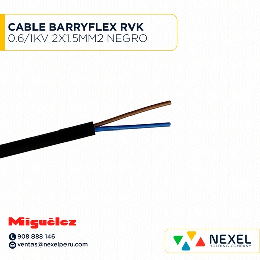 [A23558] CABLE BARRYFLEX RVK 0.6/1KV 2X1.5MM2 NEGRO MIGUELEZ