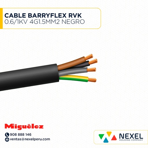 [A23555] CABLE BARRYFLEX RVK 0.6/1KV 4G1.5MM2 NEGRO MIGUELEZ
