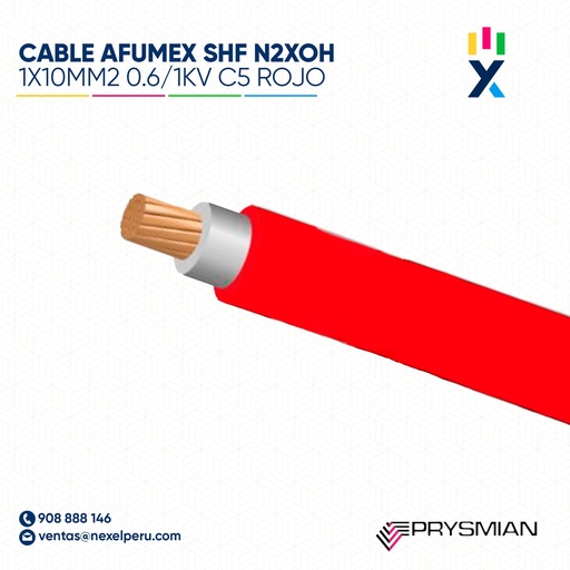 [A23548] CABLE AFUMEX SHF N2XOH 1X10MM2 0.6/1KV CLASE 5 ROJO PRYSMIAN
