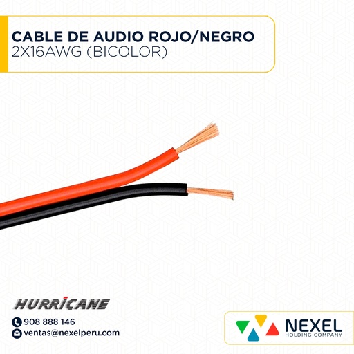 [A63543-O] OUT- CABLE DE AUDIO 2X16AWG ROJO/NEGRO (BICOLOR) HURRICANE