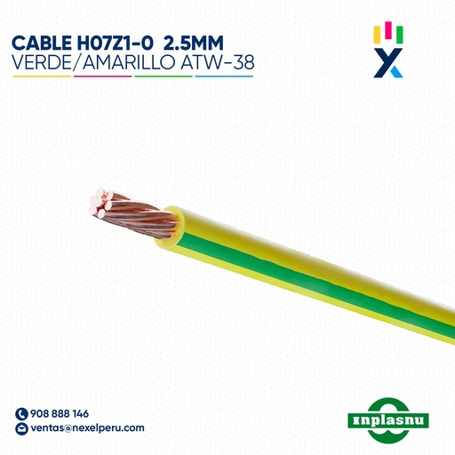 [A13541] CABLE ATW-38 2.5MM H07Z1-0 TIPO 2 ALAMBRE VERDE/AMARILLO (BICOLOR) INPLASNU