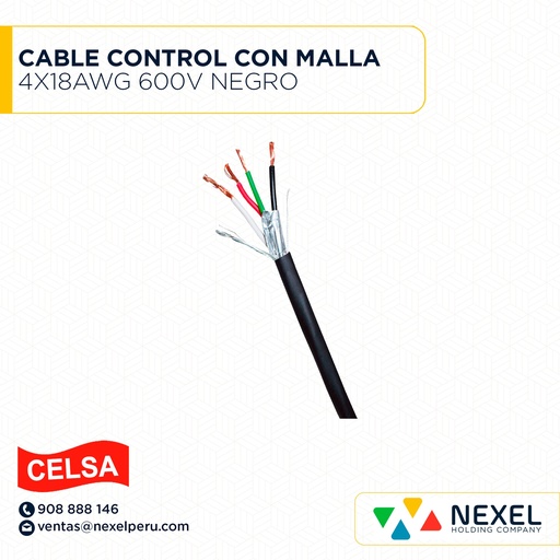 [A43437] CABLE CONTROL CON MALLA 4X18AWG 600V NEGRO CELSA