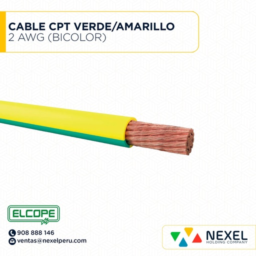 [A13433] CABLE CPT 2 AWG VERDE/AMARILLO (BICOLOR) ELCOPE