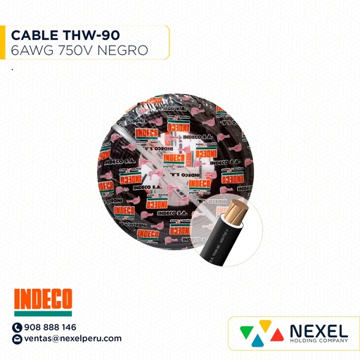 [A13210] CABLE THW-90 750V 6AWG NEGRO INDECO
