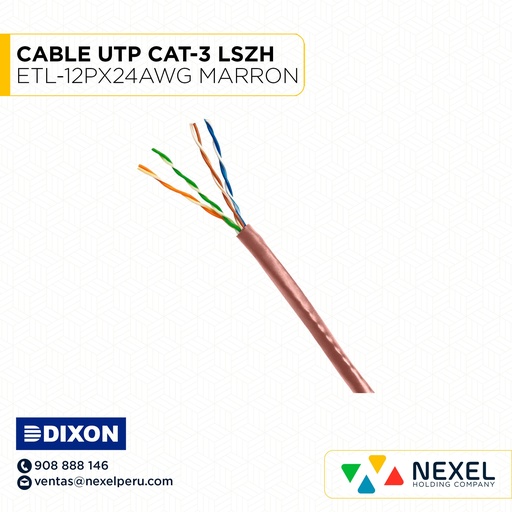 [A62916] CABLE UTP CAT-3 LSZH ETL-12PX24AWG MARRON DIXON