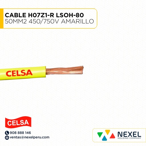 [A12913] CABLE H07Z1-R LSOH-80 50MM2 450/750V AMARILLO CELSA