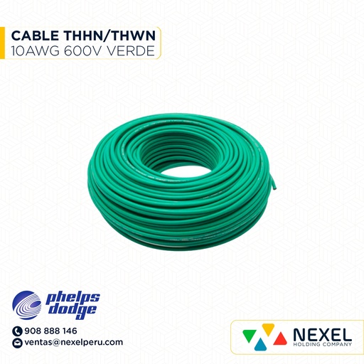 [A12894] CABLE THHN/THWN 600V 10AWG VERDE PHELPS DODGE