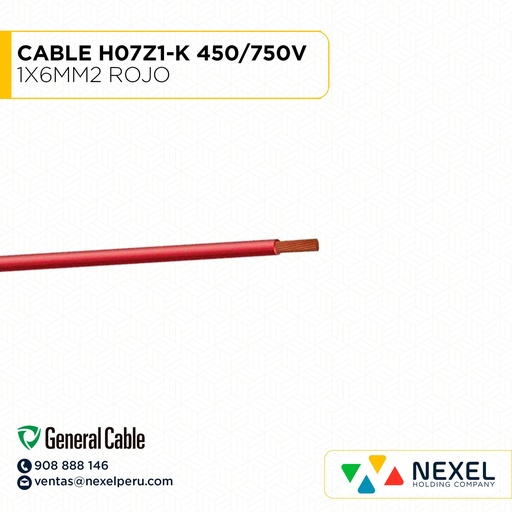 [A12892] CABLE H07Z1-K 6MM2 ROJO GENERAL CABLE