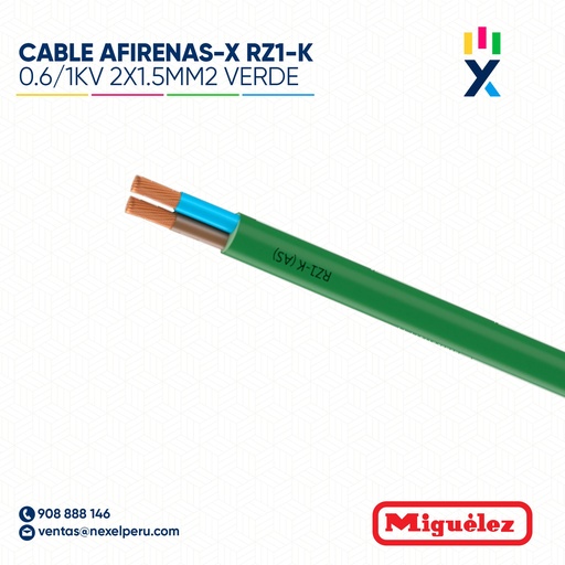 [A22889] CABLE AFIRENAS-X RZ1-K 0.6/1KV 2X1.5MM2 VERDE MIGUELEZ