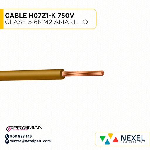 [A12864-O] OUT- CABLE H07Z1-K 750V CLASE 5 6MM2 AMARILLO PRYSMIAN AFUMEX