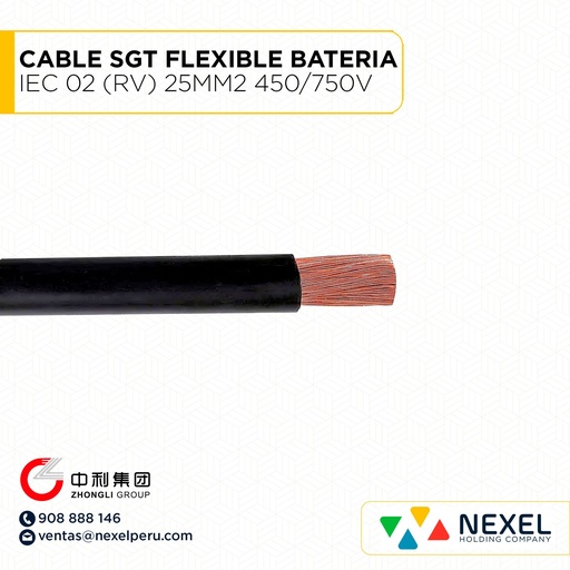 [A12856-2] CABLE SGT FLEXIBLE BATERIA IEC 02 (RV) 25MM2 450/750V NEGRO ZHONGLI