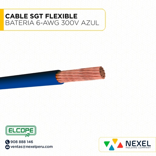 [A12855-2] CABLE SGT FLEXIBLE BATERIA 6-AWG 300V AZUL ELCOPE