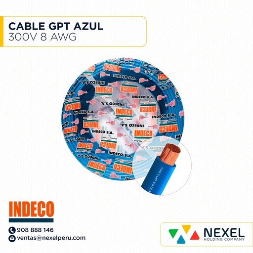 [A12834] CABLE GPT 300V 8 AWG AZUL INDECO