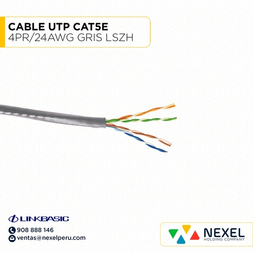 [A62805] CABLE UTP CAT5E 4PR/24AWG GRIS LSZH LINKBASIC