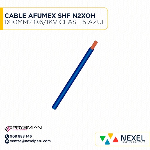[A22747] CABLE AFUMEX SHF N2XOH 1X10MM2 0.6/1KV CLASE 5 AZUL