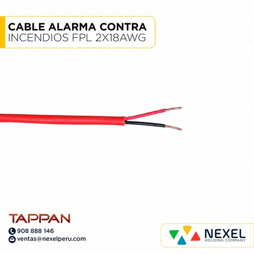 [A52685] CABLE PARA ALARMA CONTRA INCENDIOS FPL 2X18AWG ROJO TAPAN