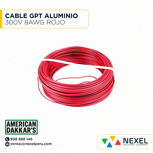 [A12613-3] CABLE GPT ALUMINIO 300V 8AWG ROJO DAKKAR`S
