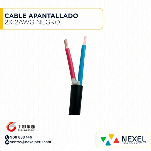 [A42557-3] CABLE APANTALLADO 2X12AWG NEGRO ZHONGLI