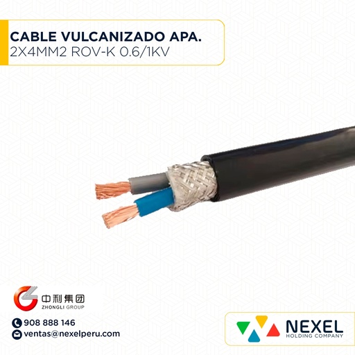 [A22556-1] CABLE VULCANIZADO APANTALLADO 2X4MM2 ROV-K 0.6/1KV NEGRO ZHONGLI
