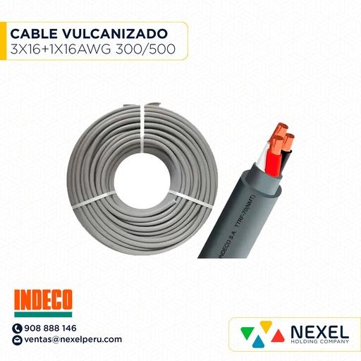 [A22553] CABLE VULCANIZADO TTRF NLT 3X16+1X16AWG 300/500V GRIS INDECO