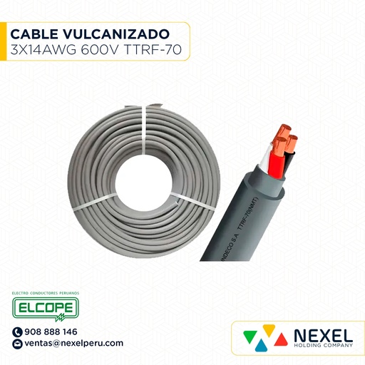 [A22550] CABLE VULCANIZADO TTRF-70 NLT 3X14AWG GRIS ELCOPE