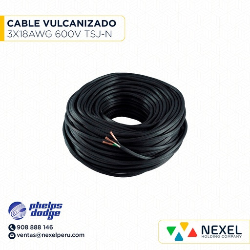 [A22546-2] CABLE VULCANIZADO TSJ-N 3X18AWG 600V NEGRO PHELPS DODGE