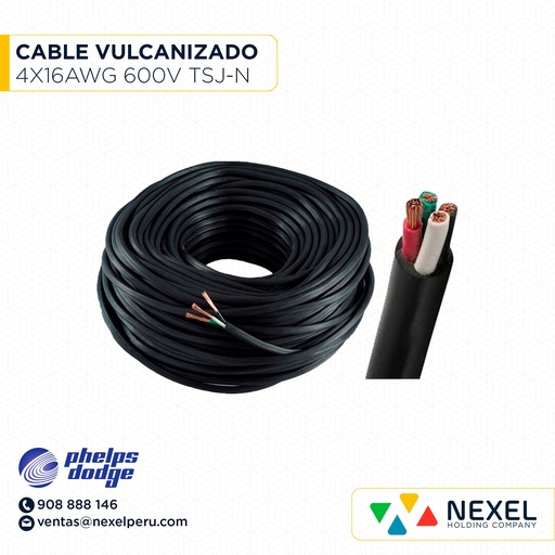 [A22543-4] CABLE VULCANIZADO TSJ-N 4X16AWG 600V NEGRO PHELPS DODGE