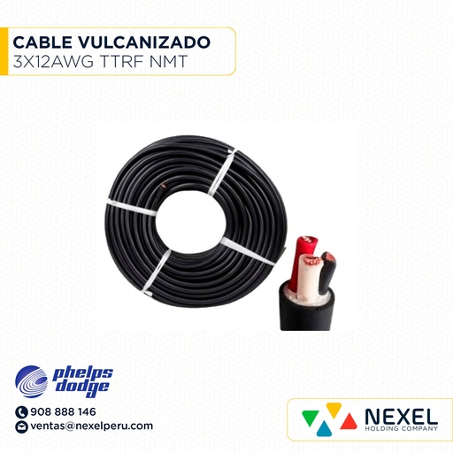 [A22536] CABLE VULCANIZADO TTRF NMT 3X12AWG NEGRO PHELPS DODGE