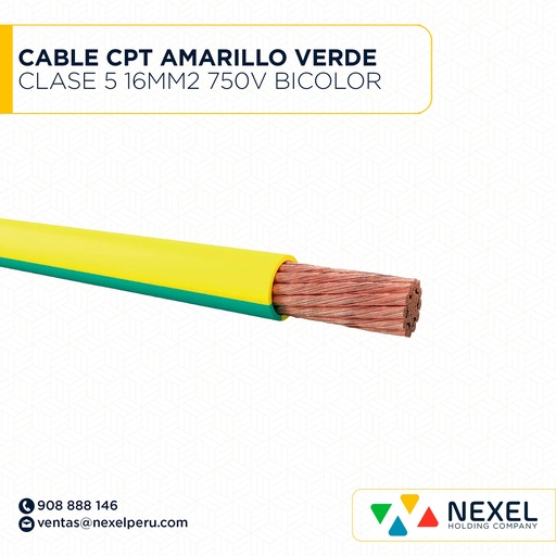 [A12423-1] CABLE CPT CLASE 5 16MM2 750V AMARILLO VERDE BICOLOR IMPORTADO TIANJIN YOURONG
