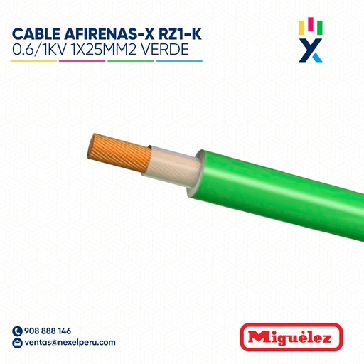 [A22422] CABLE AFIRENAS-X RZ1-K 0.6/1KV 1X25MM2 VERDE MIGUELEZ