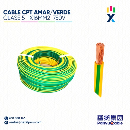 [A12419-2] CABLE CPT CLASE 5 1X16MM2 750V AMARILLO VERDE BICOLOR PANYU