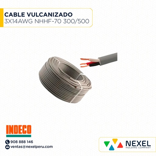 [A22208] CABLE VULCANIZADO NHHF-70 3X14AWG 300/500V GRIS INDECO