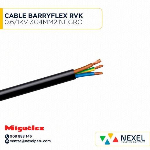 [A22197] CABLE BARRYFLEX RVK 0.6/1KV 3G4MM2 NEGRO MIGUELEZ