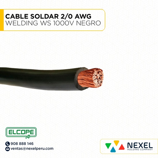 [A22178] CABLE SOLDAR 2/0 AWG WELDING WS 1000V NEGRO ELCOPE