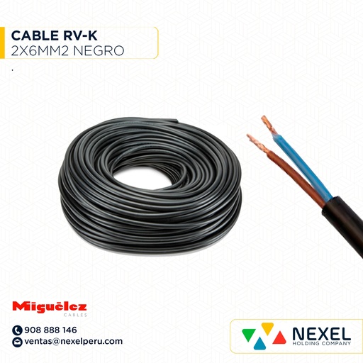 [A22160-4] CABLE RVK 2X6MM2 0.6/1KV NEGRO MIGUELEZ